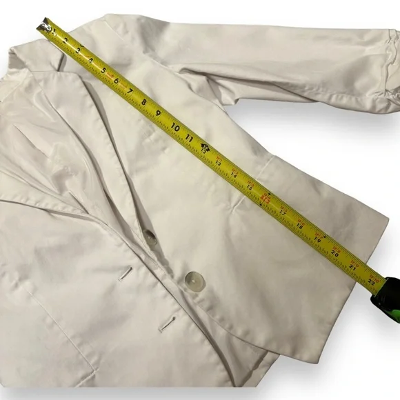 Express White 2 Button 3/4 Ruched Sleeves with Notched Lapels and Tailored Fit - Picture 13 of 15